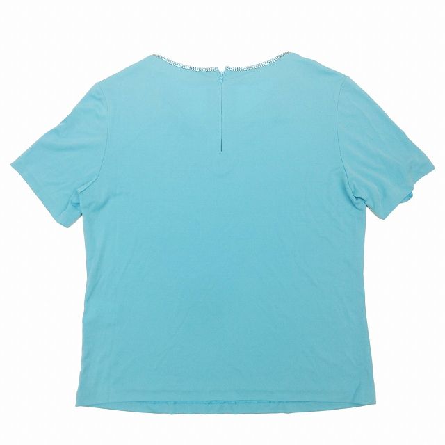 美品 レオナール LEONARD カンカン素材 ラインストーン トップス カットソー 半袖 Tシャツ ロゴ 0159255 サイズ40 水色  ライトブルー レディース/10/HE8