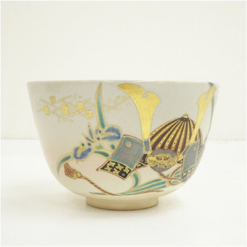 茶道具　京焼　鳴滝窯　橋本城岳造　乾山写　若菜摘み文　茶碗　共布共箱　C5725 茶道具 京焼 鳴滝窯 橋本城岳造 乾山写 若菜摘み文 茶碗 共布共