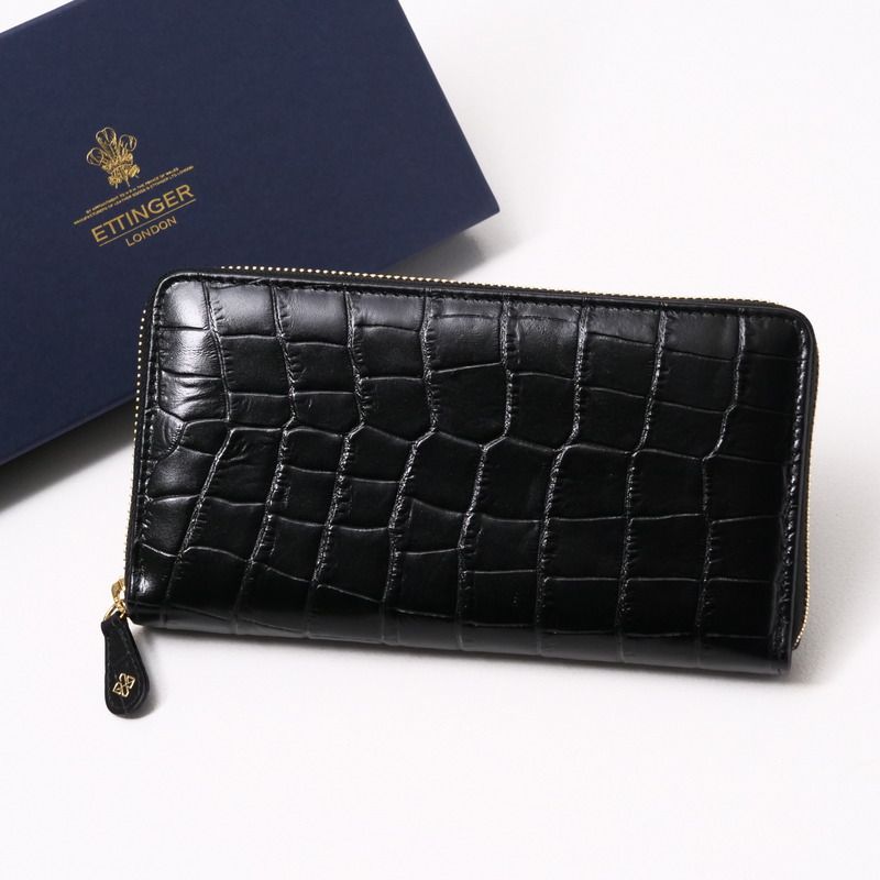 未使用品Ettinger エッティンガー 長財布 ROUND ZIP PURSE 2051EJ ラウンドファスナー ロング ウォレット クロコ型押し 20241128/RA2292
