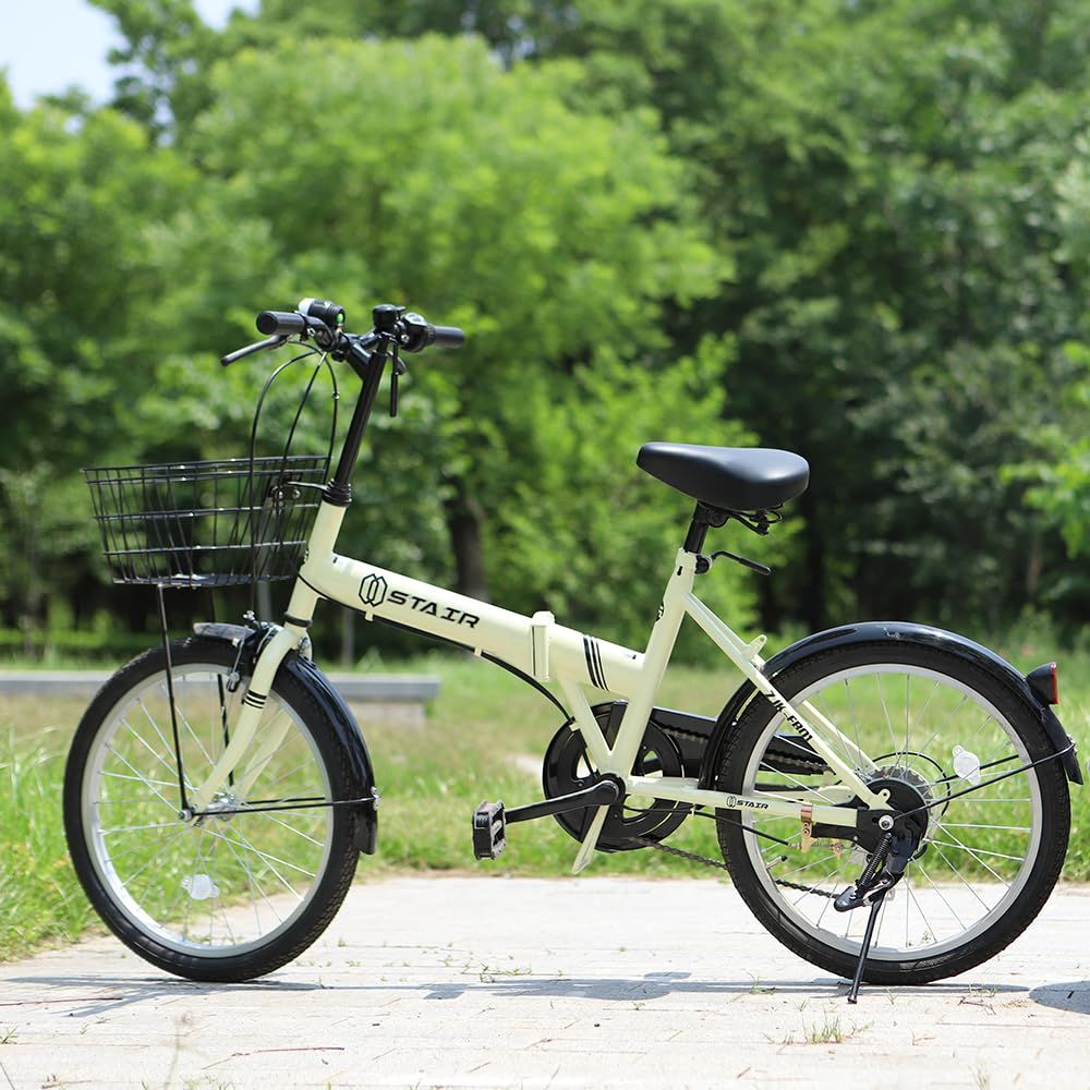 折りたたみ自転車 折り畳み自転車 20インチ シマノ６段変速 カゴ付 ワイヤ錠 ライトのプレゼント付き 前後泥除け装備 ハンドルの高さ調節できる 小径車 ミニベロ ブラック