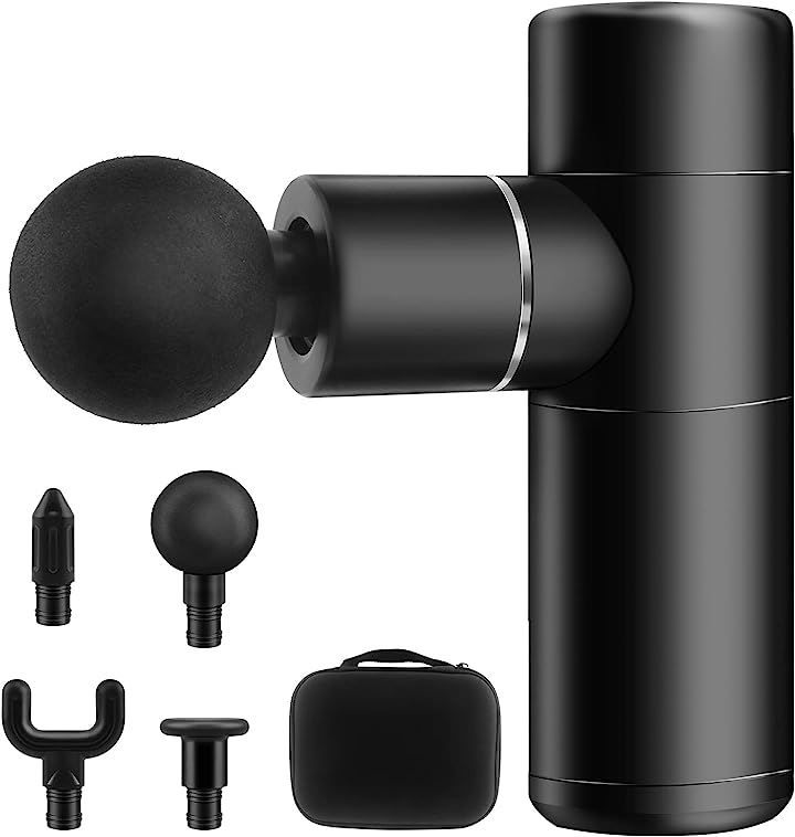 SOOOO ミニ筋膜リリースガン 筋トレガン 筋肉リラックス 4段階強力振動 4個ヘッド付属 収納ボックス付き 4段階調整 Type-C充電式( ブラック, Medium)