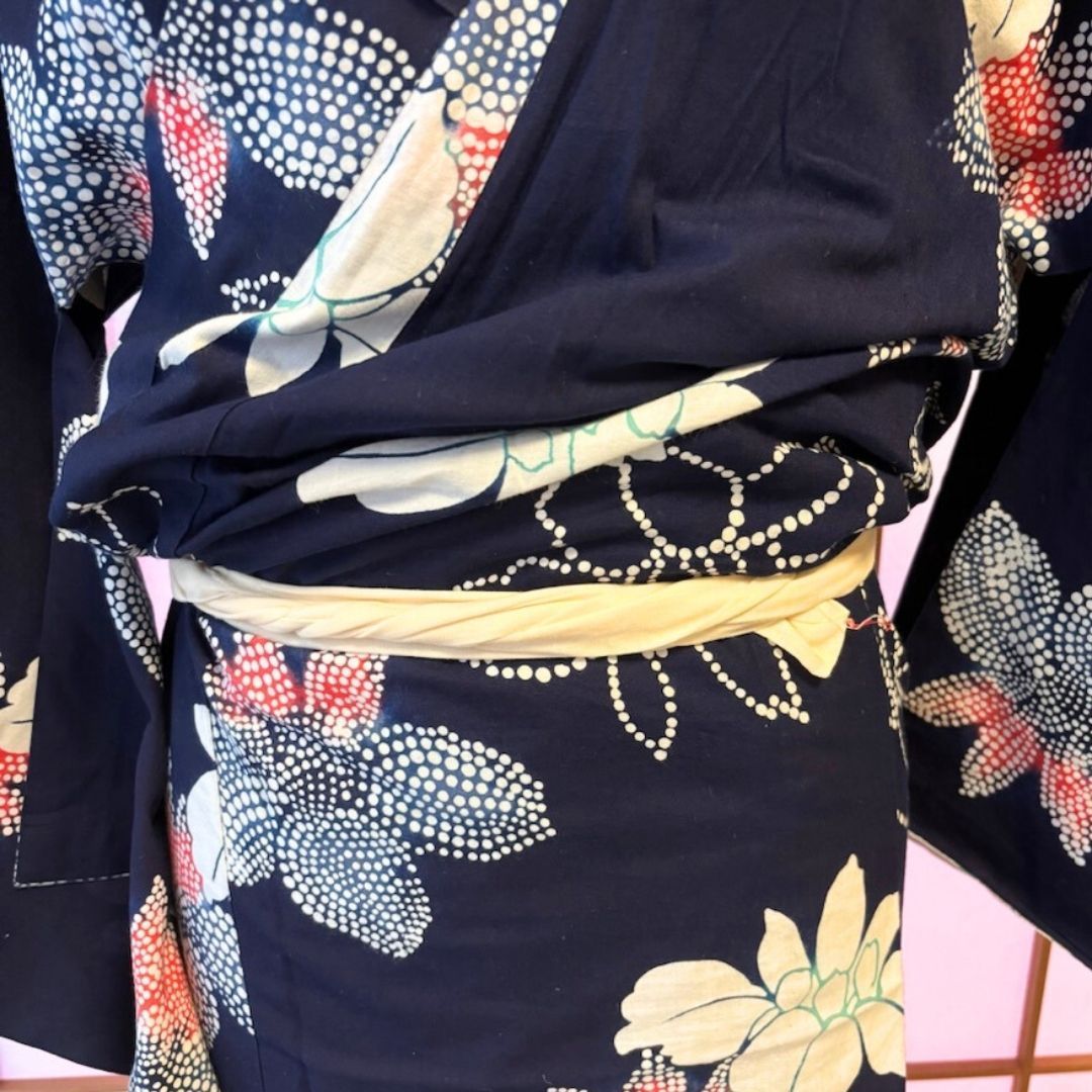 手縫い浴衣セット】注染浴衣×博多織献上柄 半幅帯・腰紐付き