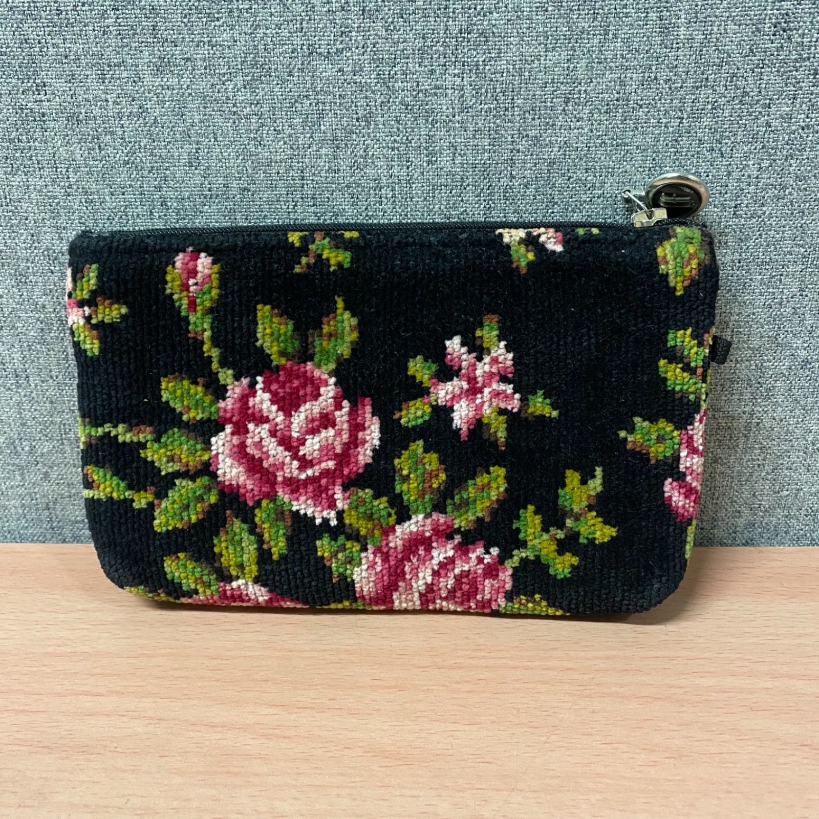 33 美品 FEILER フェイラー ポーチ 綿100% シェニール織 バラ 花柄 