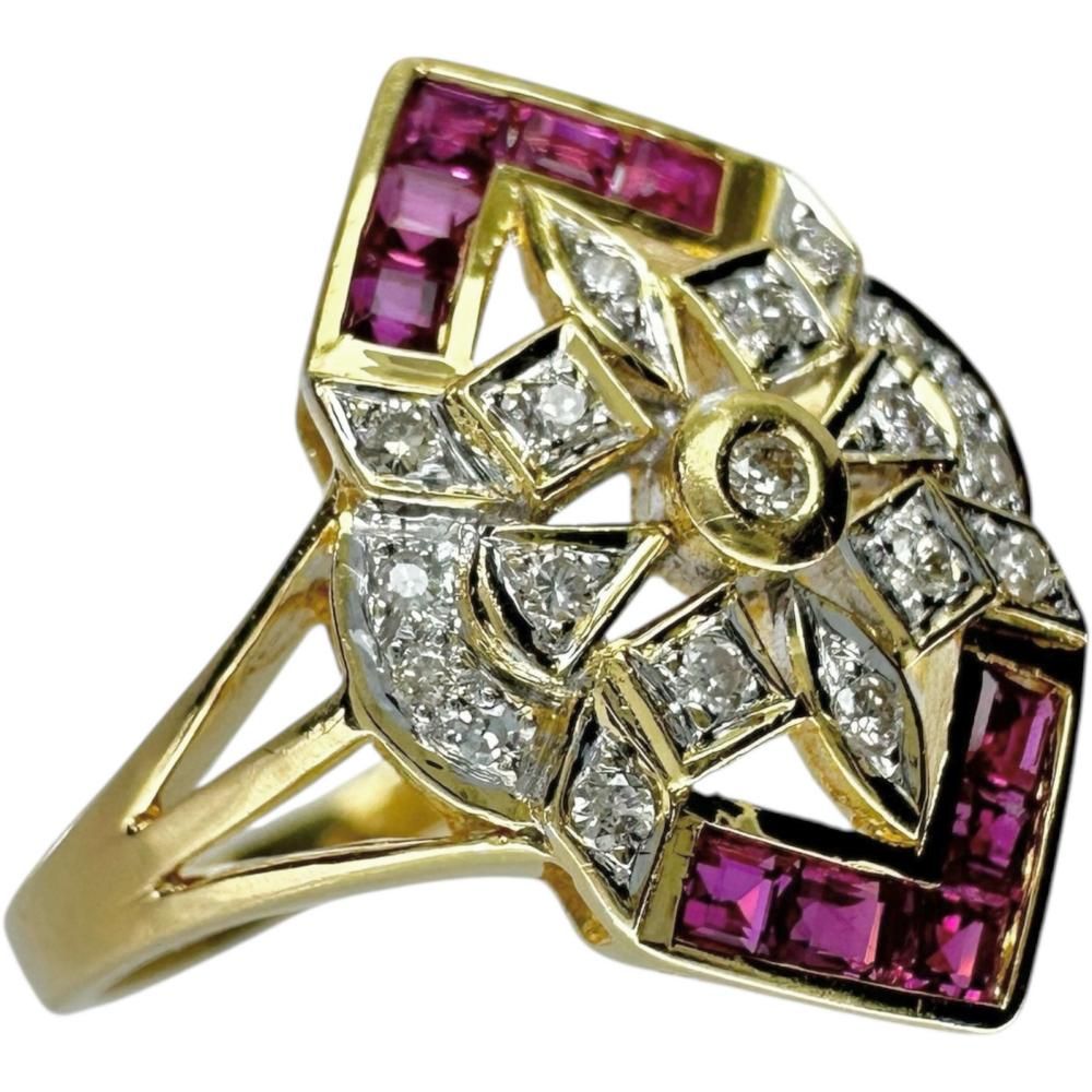 計0.44CT✨k18WGルビーダイヤモンドリング　k18バーダイヤリング 14.5号 ルビー 0.44ct ダイヤモンド 0.10ct リング・指輪 K18