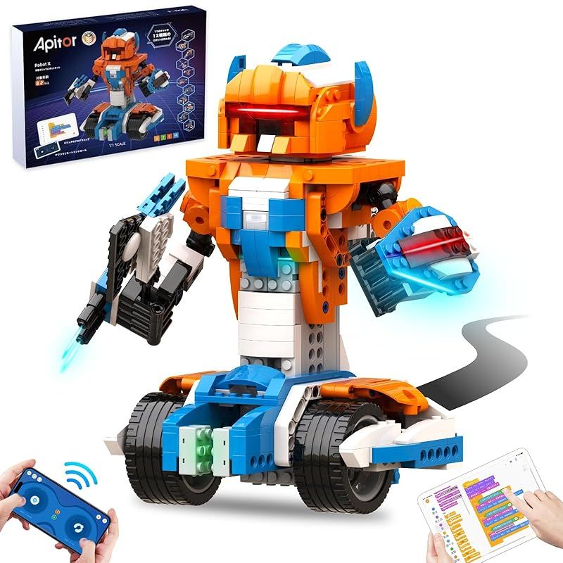 Apitor Robot X 新規 プログラミング ロボット 子供のおもちゃSTEM教育ビルディングブロック 12-in-1リモコン玩具 小学生プログラミング入門 Scratch 3.0 キッズのラジコン知育玩具8歳以上 男の子女の子 子供の日 クリスマス|誕
