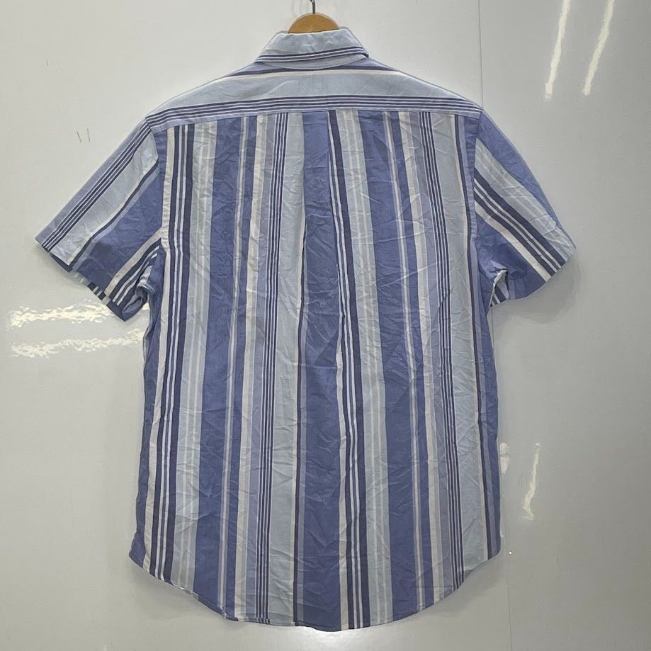 未使用タグ付 ラルフローレン コットンストライプシャツ 半袖 ポニー刺繍 ブルー POLO RALPH LAUREN ポロラルフローレン 半袖 シャツ ストライプ