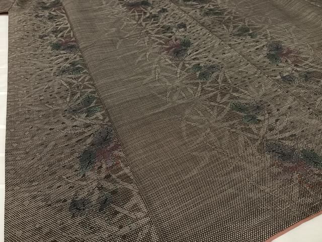 平和屋着物○本場大島紬 泥染め カタス7マルキ 草花文 正絹 逸品