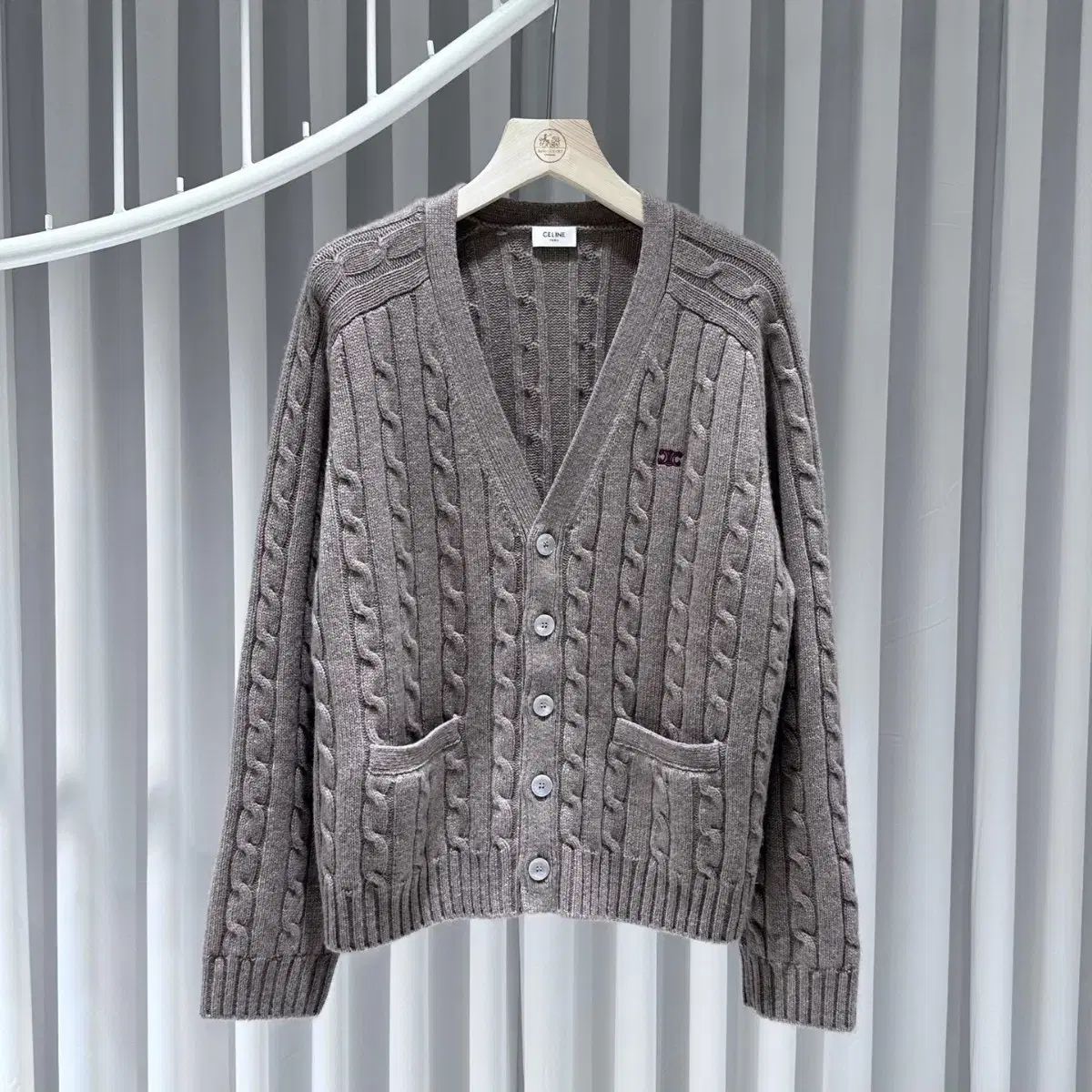 XL CELINE セリーヌ トリオープ パッチ カシミア カーディガン