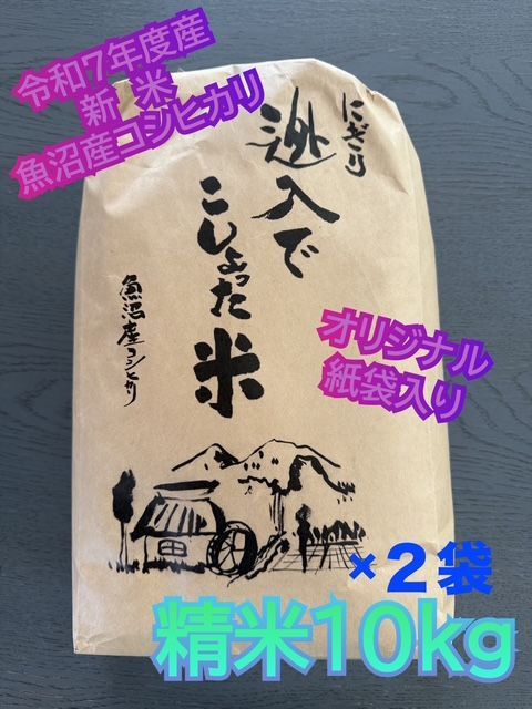 お買得 令和7年産 魚沼産コシヒカリ 新米 10㎏×2袋 20kg 白米 棚田米 農地直送 オリジナル紙袋でのお届け 数量 贈呈用 お歳暮