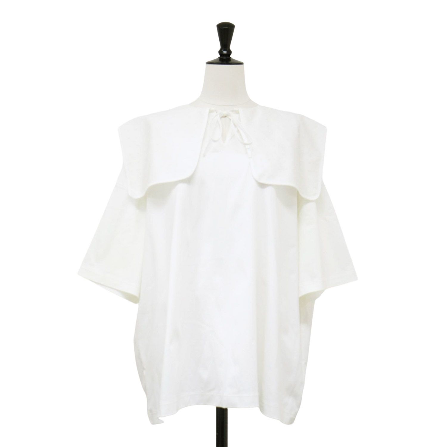 yori ヨリ Tシャツ ホワイト 白 サイズ | フロッキードット Tシャツ | カットソー 半袖 ショートスリーブ オーバーサイズ コットン | トップス レディース