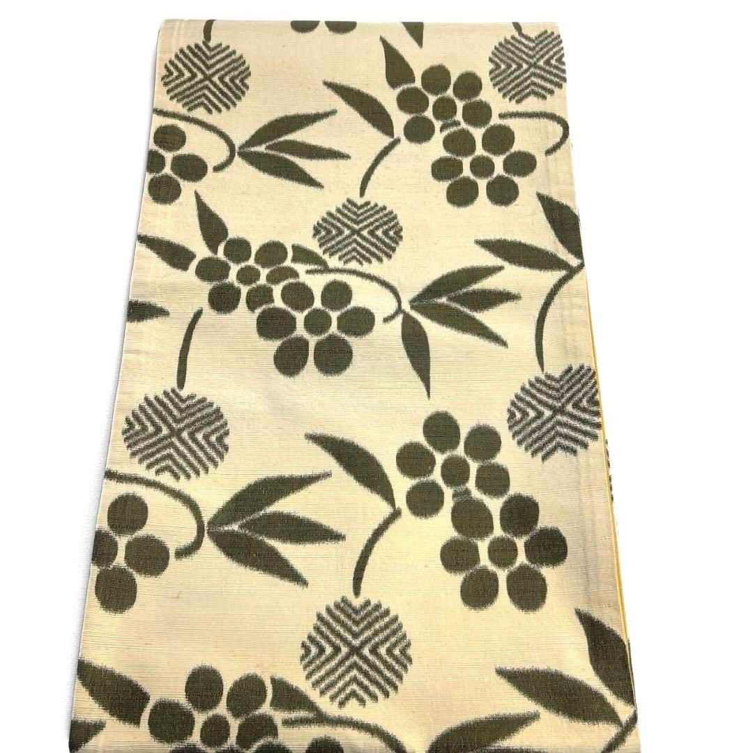 袋帯 全通 紬 花模様 木の実 リーフ模様 着物 103b p 袋帯 全通 紬 花