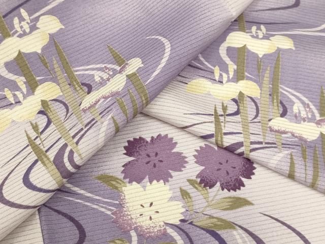 平和屋着物＊夏物 小紋 絽 流水花文 暈し染め 洗える着物 AABB8837sx