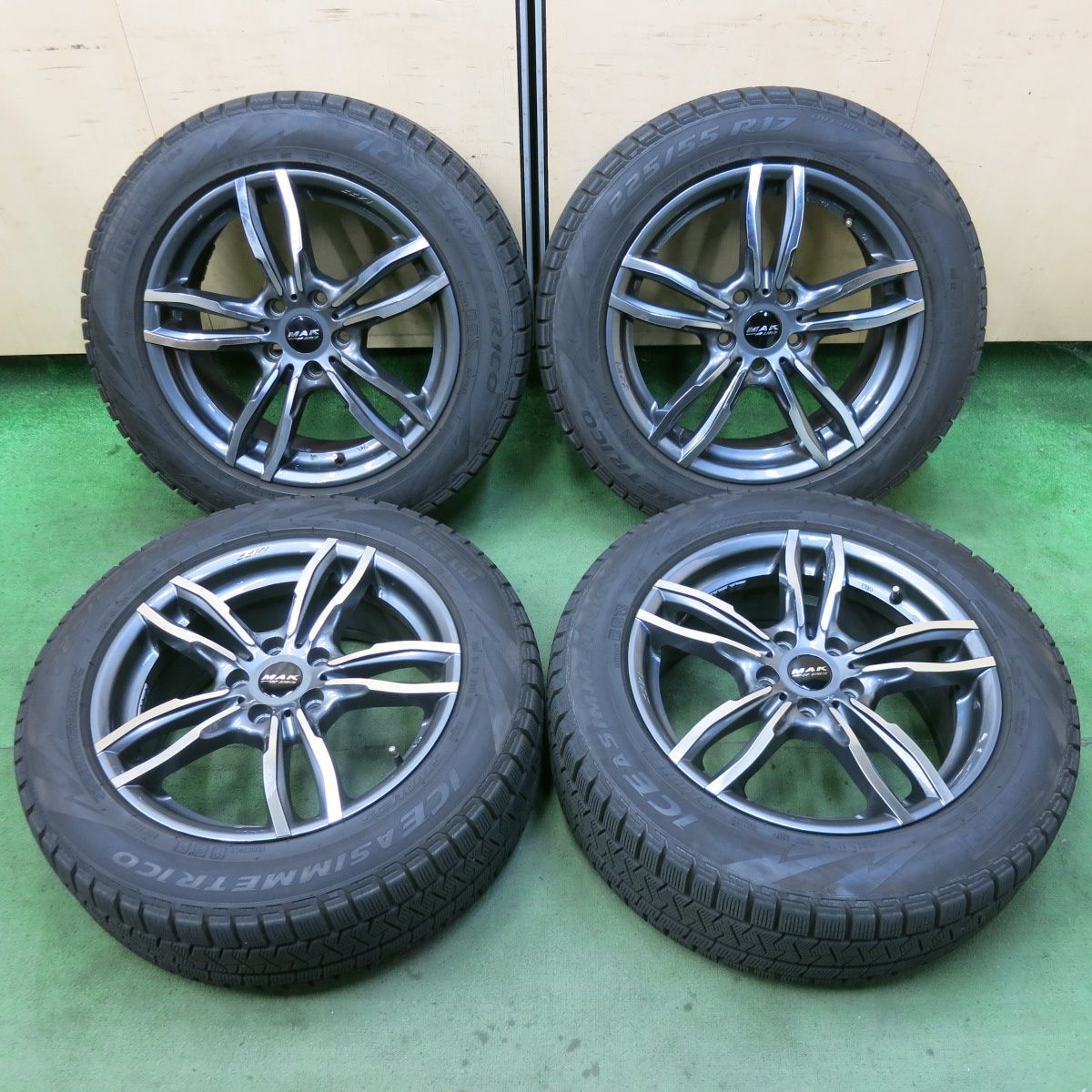 バリ溝 キレイ 9.5分 BMW 等 MAK LUFT FF SERIES MFF 225 55R17 スタッドレス ピレリ アイスアシンメトリコ 17インチ ルフト PCD112 5H 5091101SKス