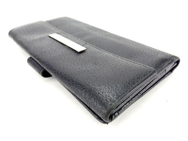 GUCCI　グッチ　ブラックレザー　ロゴプレート　Ｗホックタイプ　長財布 GUCCI ブラック レザー 長財布 プレートロゴ付き Wホック グッチ 三