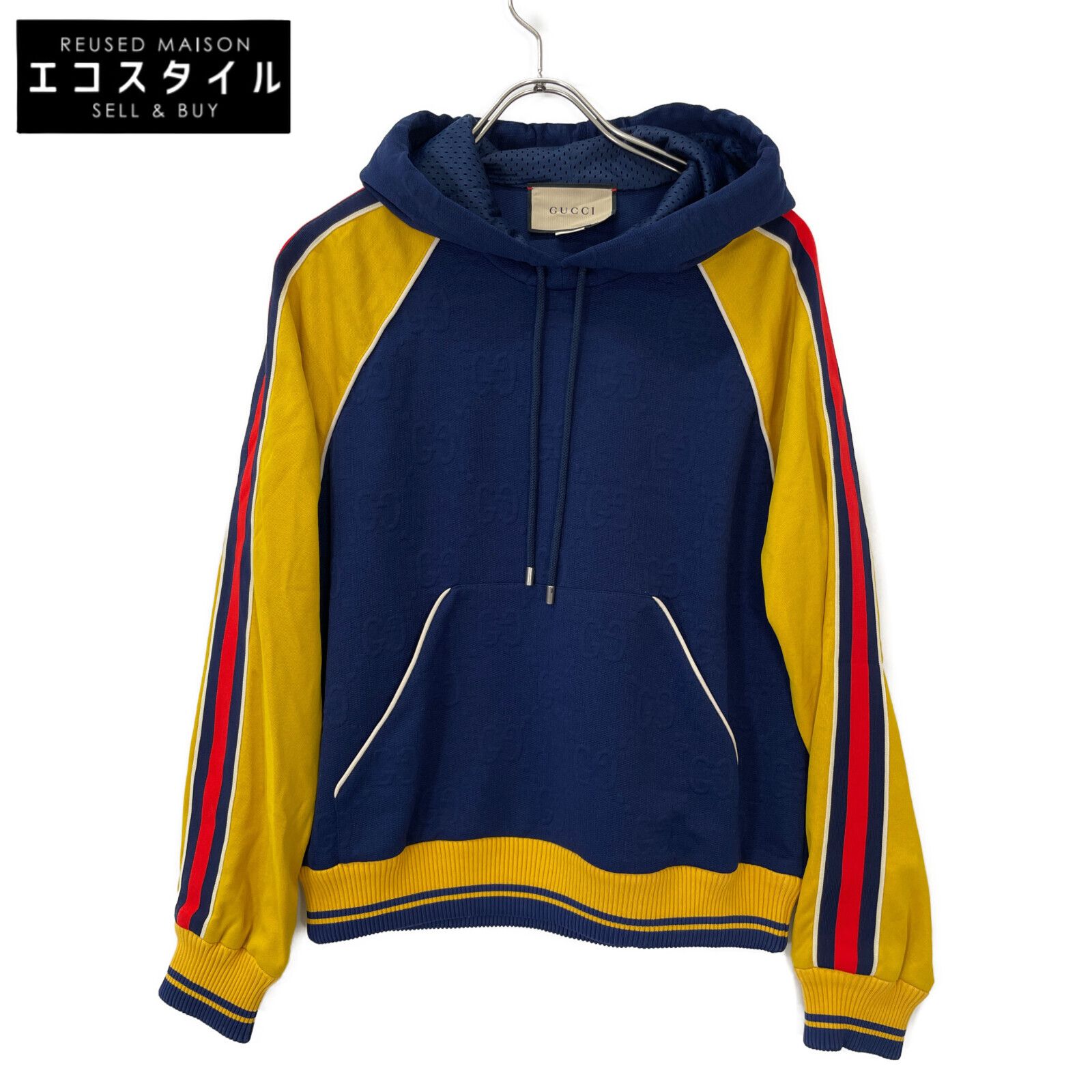 GUCCI グッチ 23AW 676100 ﾈｲﾋﾞｰ×ｲｴﾛｰ GGｼﾞｬｶﾞｰﾄﾞ ｽｳｪｯﾄﾌｰﾃﾞｨﾌﾟﾙｵｰﾊﾞｰ XS