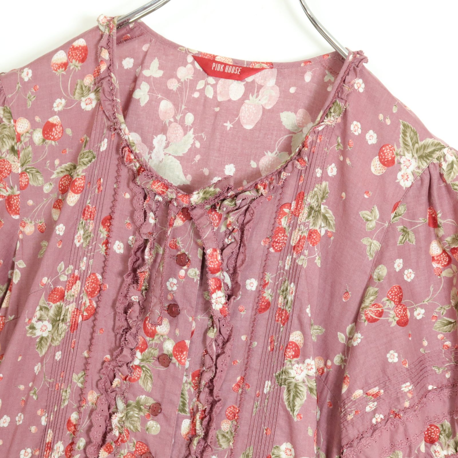 極美品！】ピンクハウス☆かぶせ段々フリル！ローンワンピース 赤紫系  