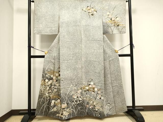 ［5480］訪問着 美品 菊花文様 たたき染 金彩 逸品 正絹 着物 袷 5480］訪問着 美品 菊花文様 たたき染 金彩 逸品 正絹 着物 袷