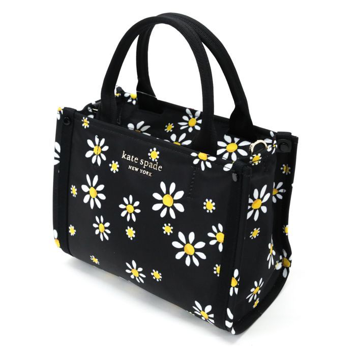 ケイトスペード Kate spade デイジー ドット ハンドバッグ ナイロン キャンバス 花柄 PXR00487 2WAYバッグ ショルダーバッグ  フラワープリント レディース ブラック / イエーロ / ホワイト 美品 中古 mao10094