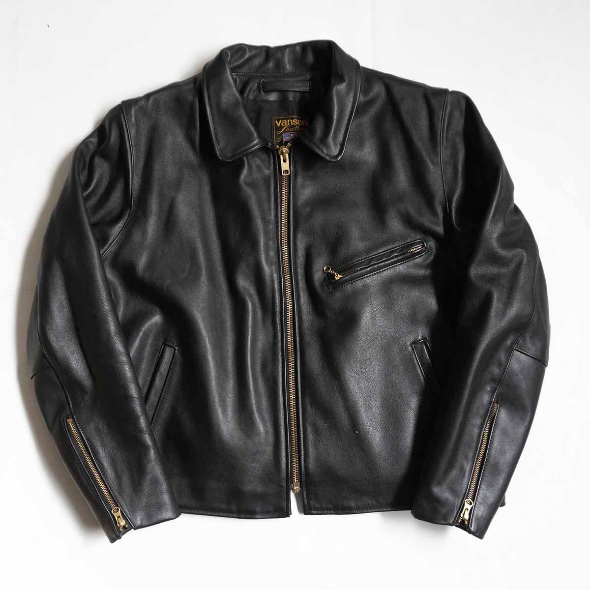 【美品/ビッグサイズ】 VANSON 【ENF エンフィールド シングル ライダース ジャケット】46 レザー USA製 バンソン 25010866