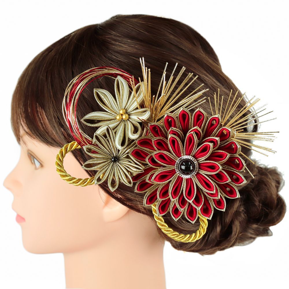 髪飾り 成人式 水引 つまみ細工 振袖 前撮り 袴 花 2点セット 黒