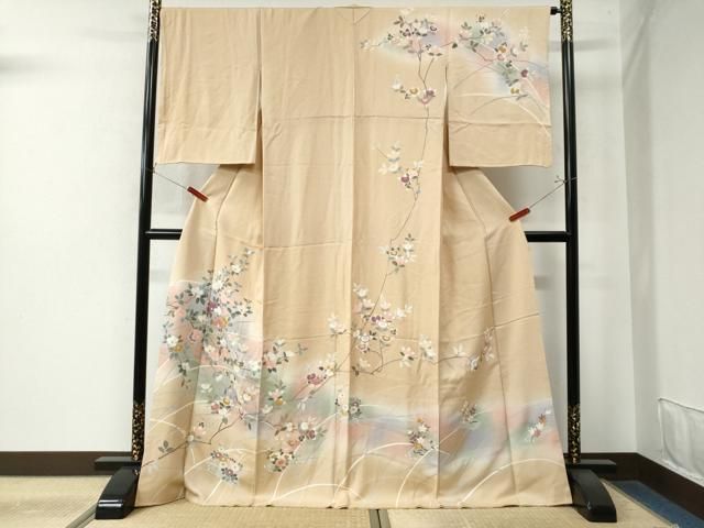 平和屋着物●訪問着 筏枝花文 暈し染め 金彩 ロング丈 正絹 CAAW8343yc