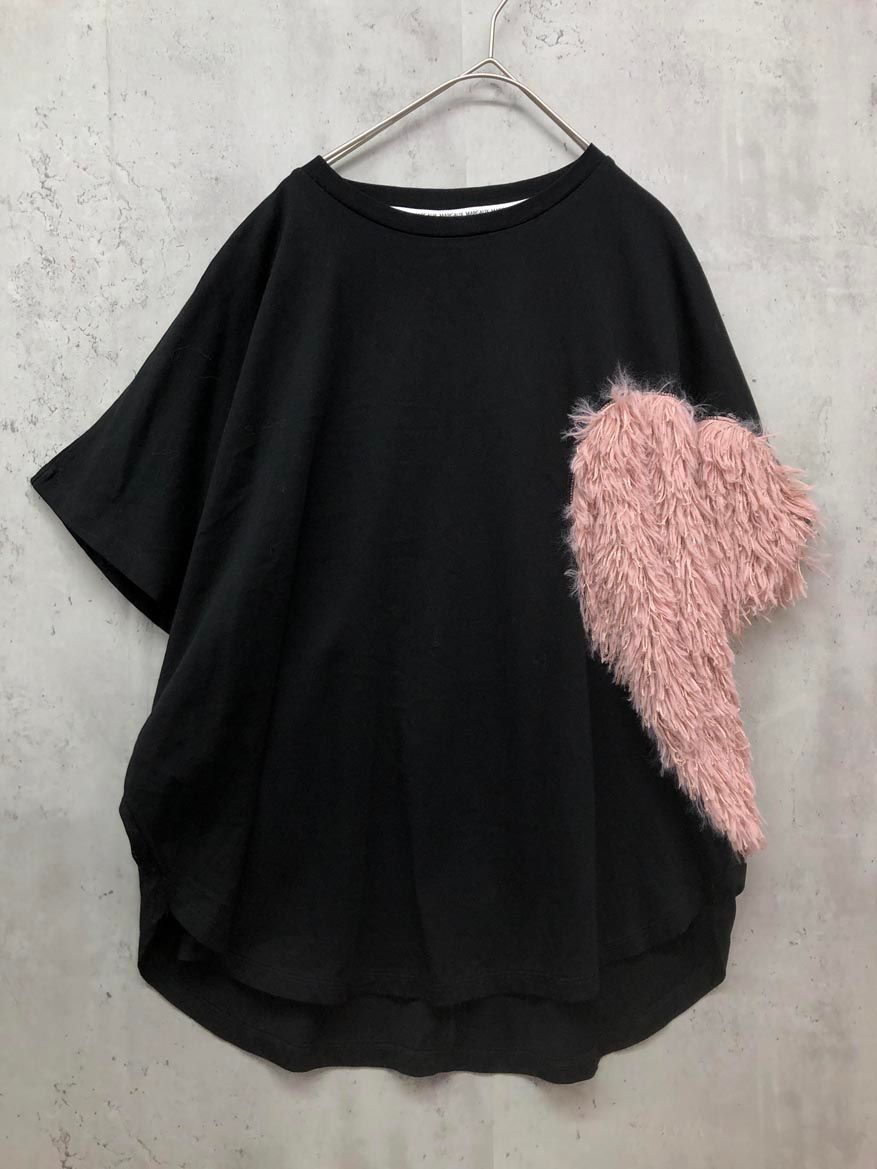 Margaux Vintage マルゴーヴィンテージ 半袖 ハートフリンジ Tシャツ sizeF|黒|ピンク ◎レディース