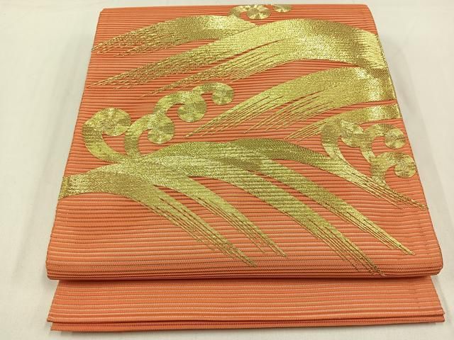 平和屋着物＊夏物 太鼓柄袋帯 総刺繍 駒刺繍 立波文 金糸 正絹