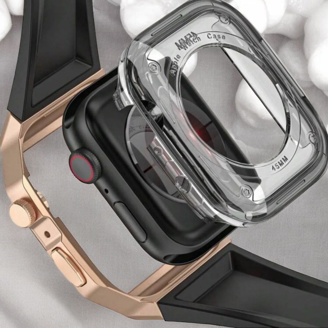 bbb☆Apple Watch ラバーアップルウォッチバンドカスタムメタルカバー Apple Watchラバーバンドカバーメタルケースアップルウォッチ