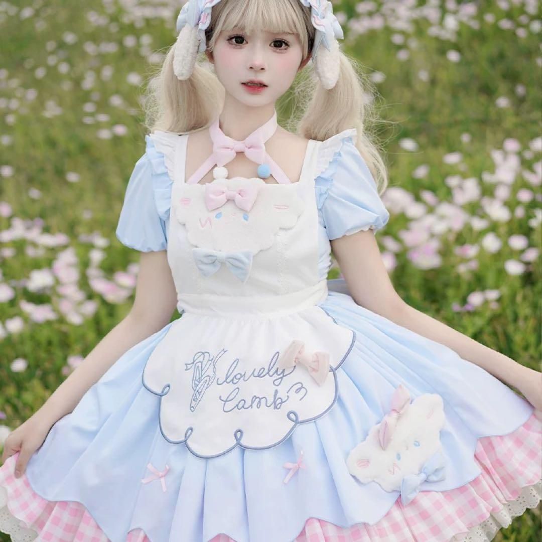ロリータ パステル ワンピ??水色×ピンクのゆめかわロリータファッション