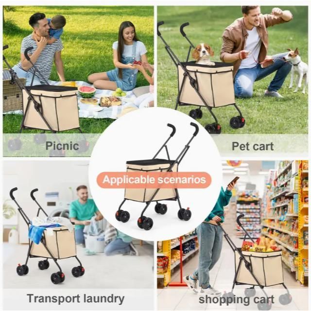 多機能ピンク犬用ストローラー＆ショッピングカート -