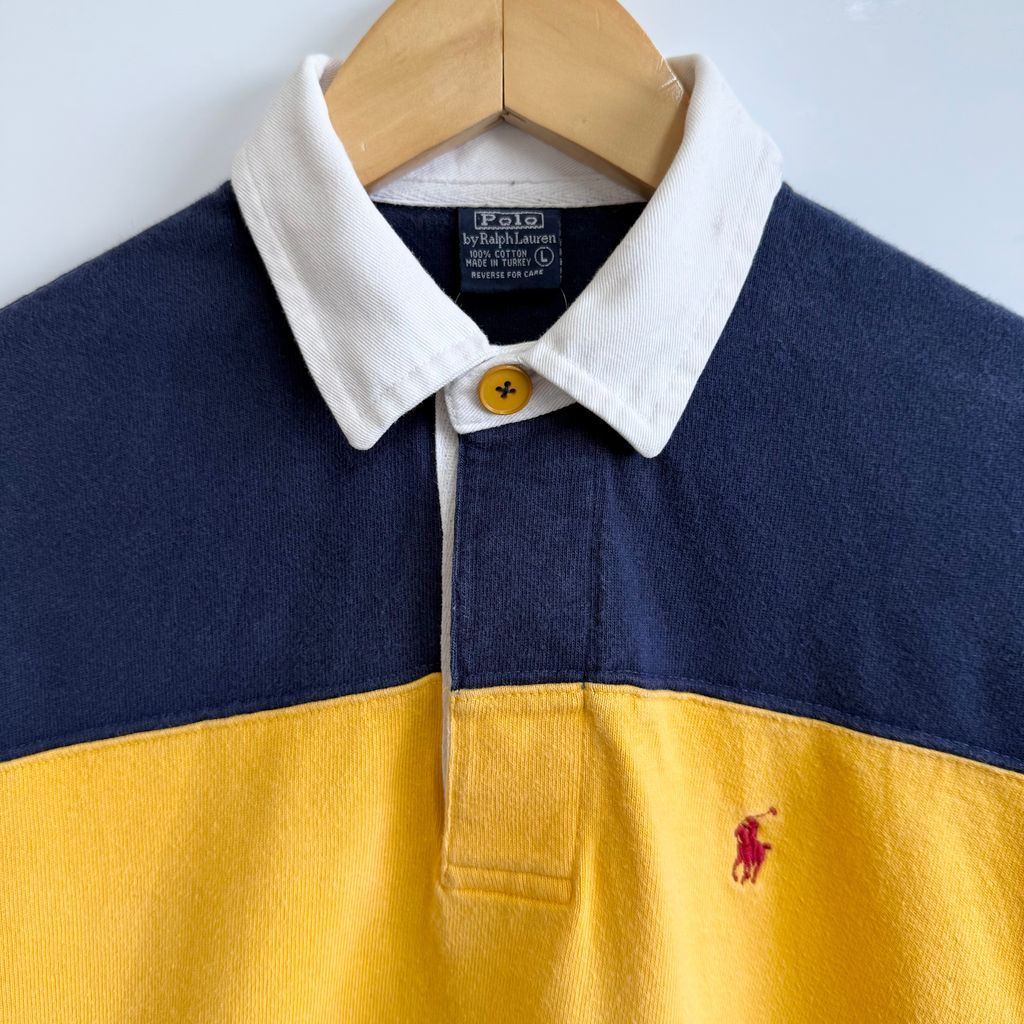 ポロラルフローレン ボーダーラガーシャツ　紺　黄色 Ralph Lauren - 90s USA製 ポロ ラルフローレン ボーダー 長袖