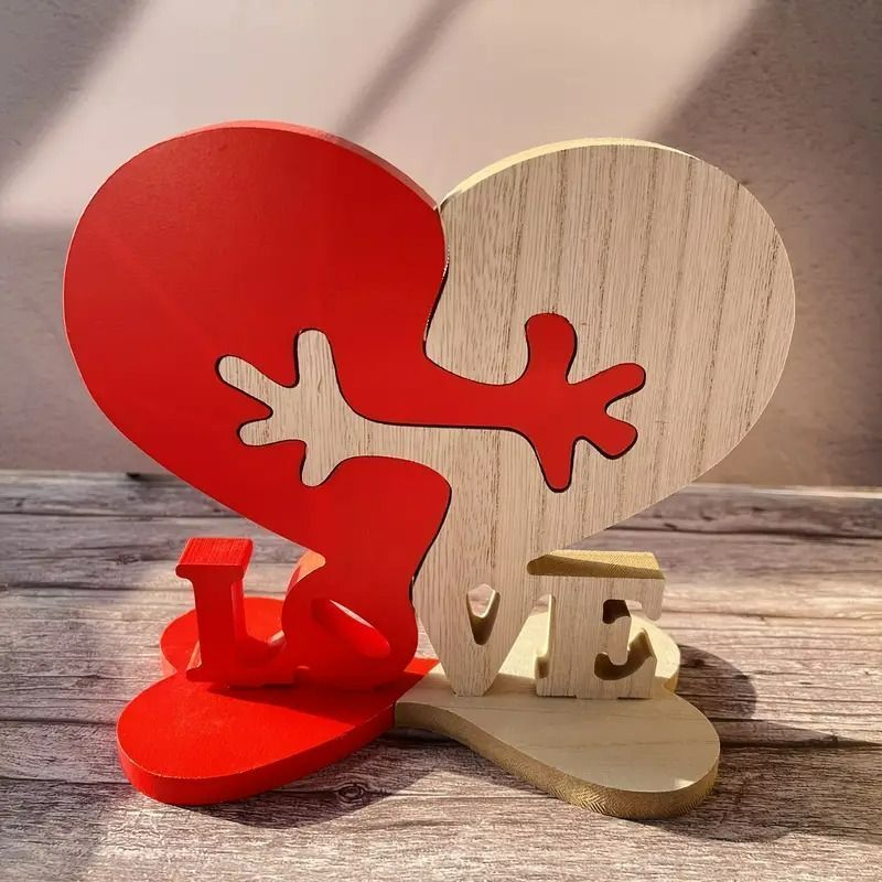 オブジェ 木製 ハート バレンタインデー インテリア 赤 木目 LOVE レッド 置物 かわいい バレンタイン お洒落 玄関 リビング 卓上 本棚 パーティー 木製クラフト オーナメント ラブ 4-7