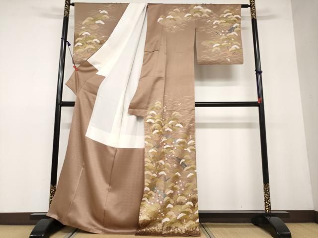 平和屋着物○訪問着 作家物 駒刺繍 渡橋小舟草花文 金彩 正絹 逸品