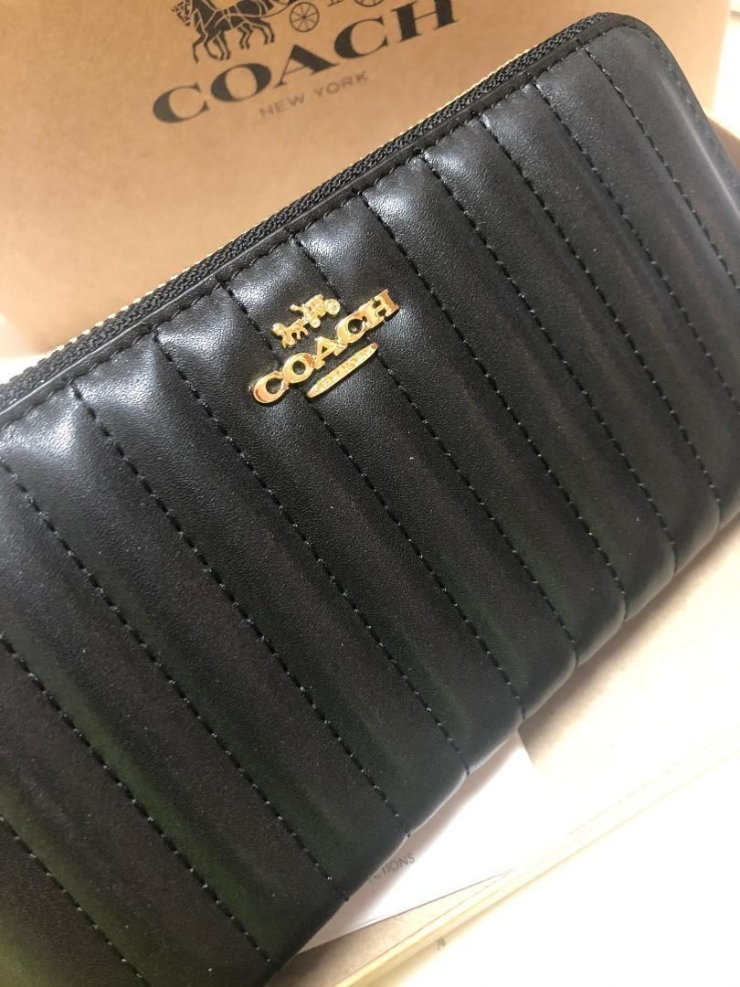 COACH コーチ 新品 ブラック 長財布 メンズ レディース 財布 黒 085