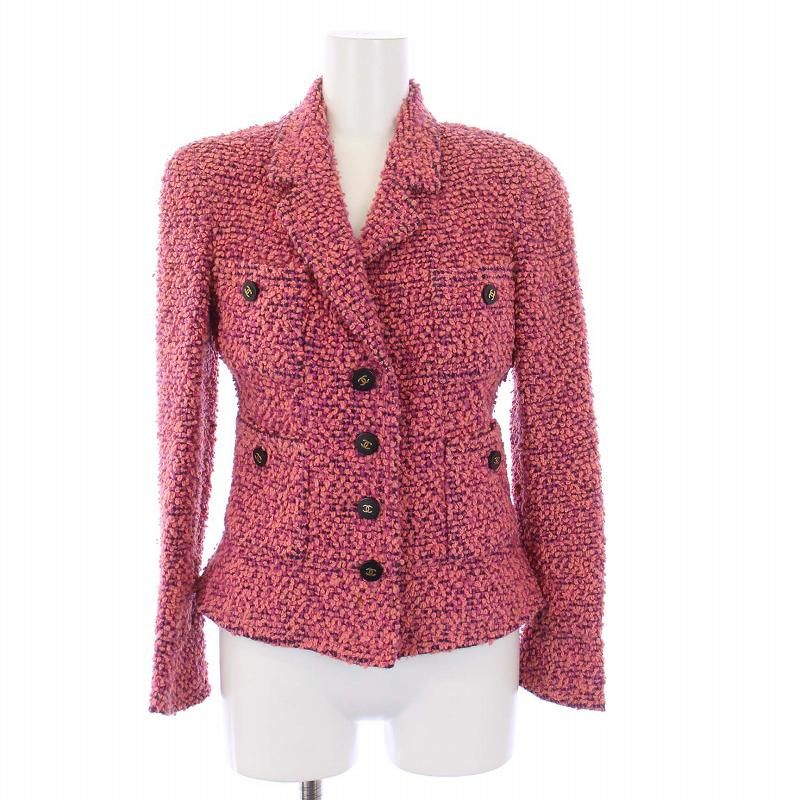 CHANEL  BOUTIQUE ヴィンテージ ツイード スーツ　ピンク　40 Vintage 80's Chanel Pink / Gold Tweed Woven Jacket Skirt