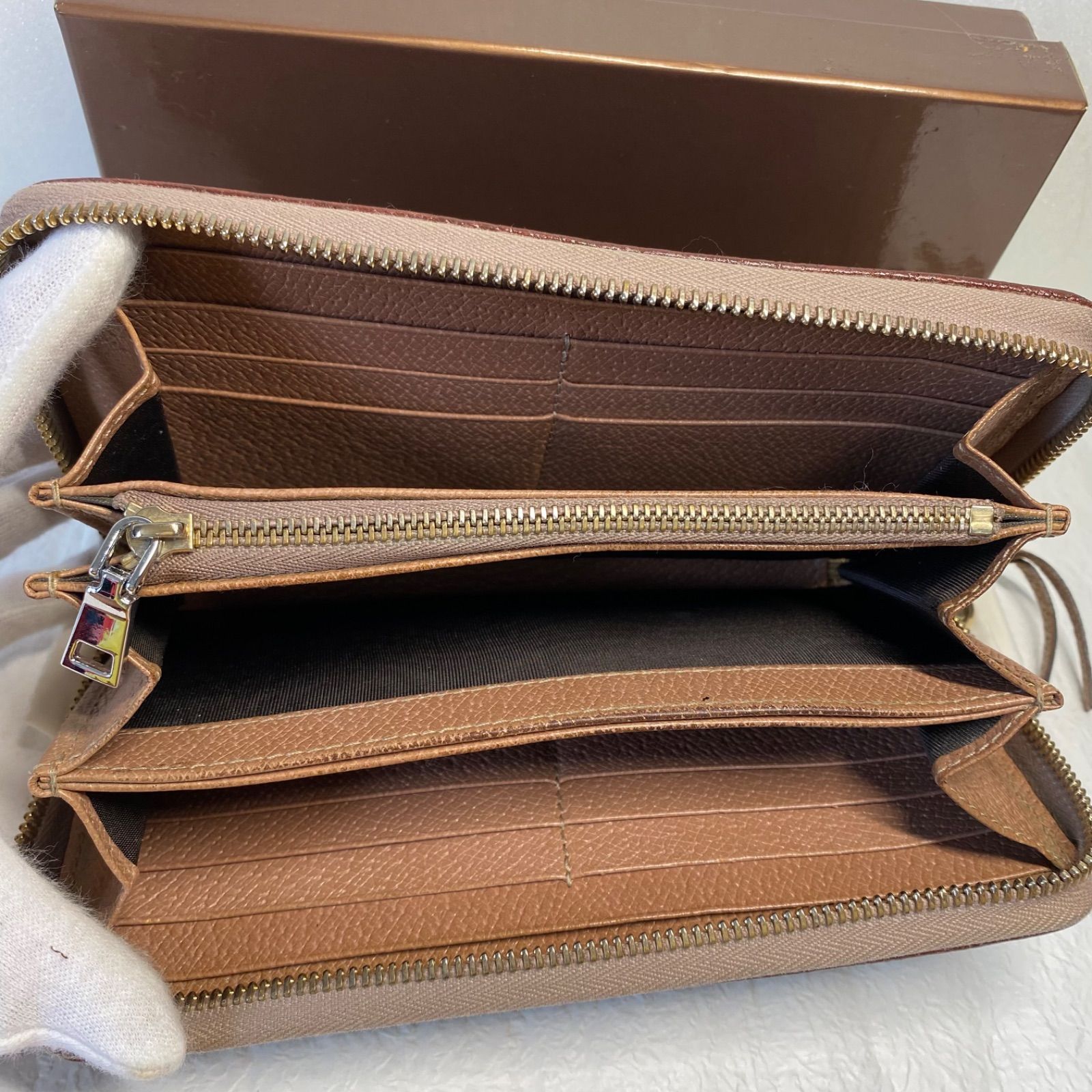 ?美品?GUCCI GGキャンバス 長財布 ベージュ インターロッキング 