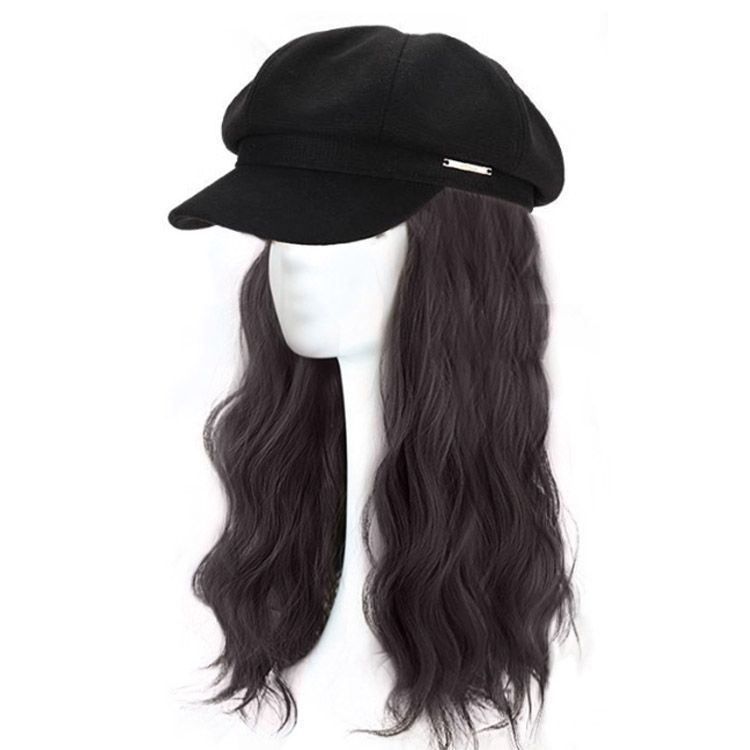 ベレー マジックテープ ウィッグ付き帽子 ストレート 髪付き帽子 帽子ウィッグ ウィッグ ロング 取り付け便利 かつら 帽子付きウィッグ 髪の毛 小顔効果 ベレー帽 ウェーブ 秋 ウィッグ 自然 暖か kongban410