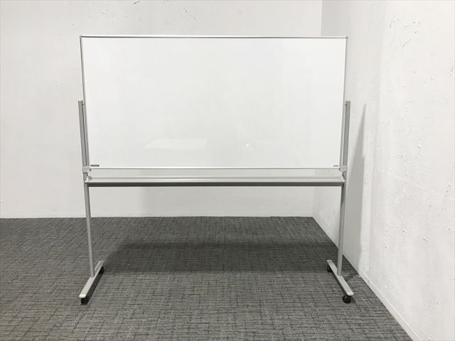 ホワイトボード 脚付 両面式 片面暗線入り シルバーメタリック