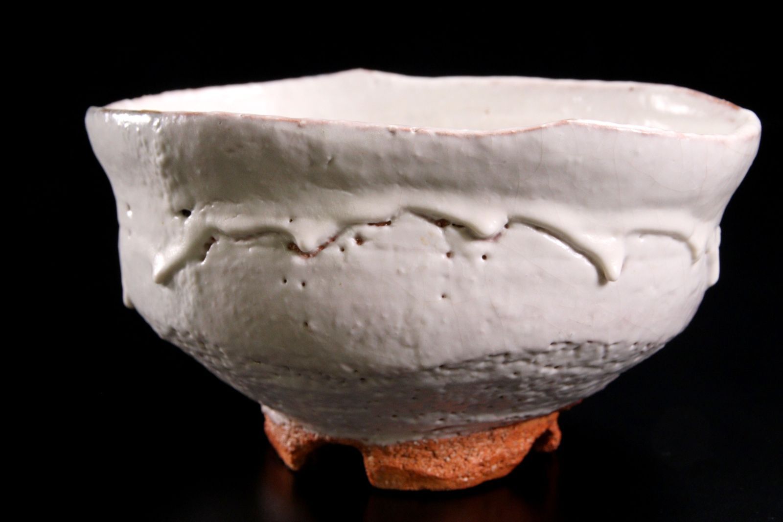 森島一伸作 割高台 鬼萩 白釉萩茶碗 15.5cm 共箱 茶道具 唐物