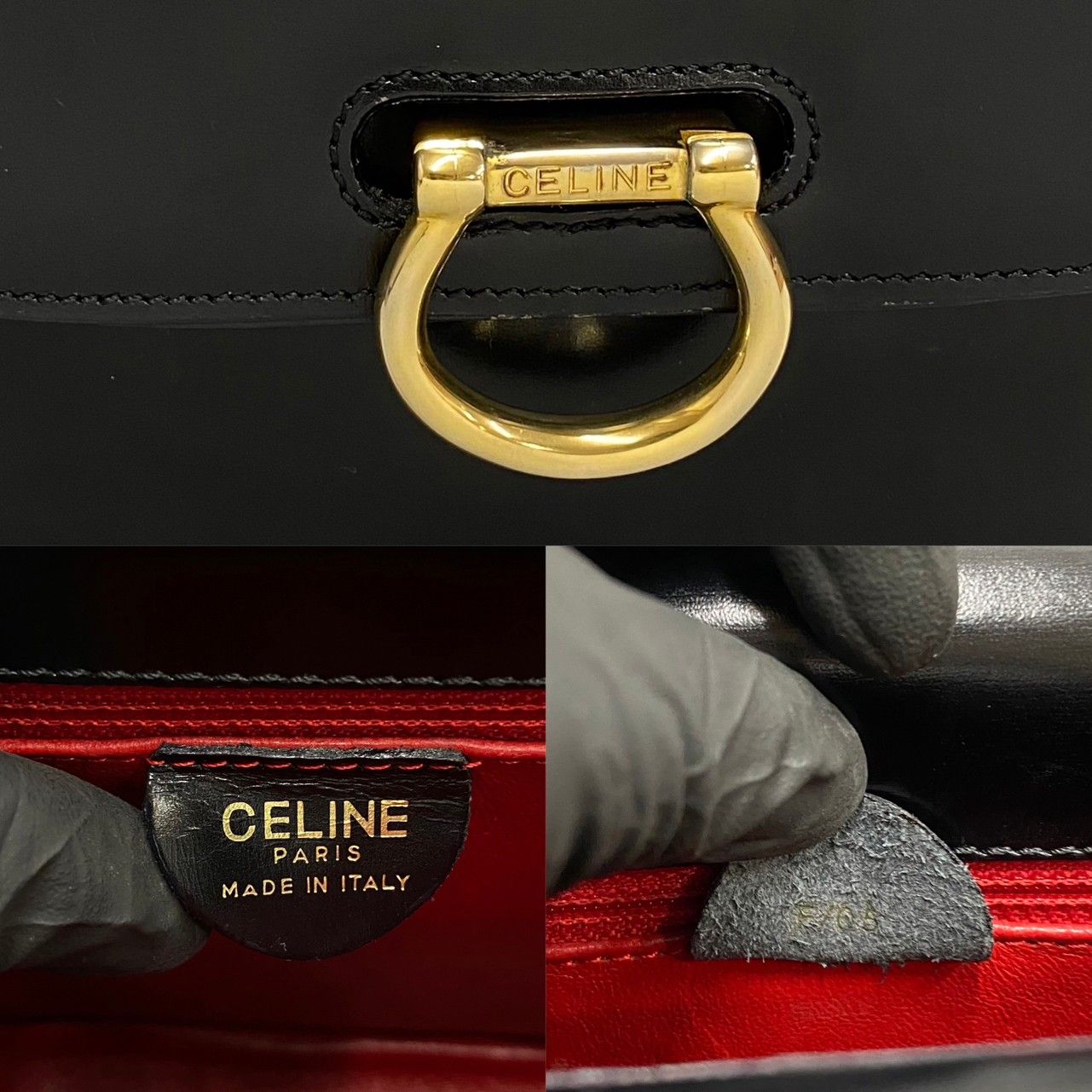 極 美品 CELINE セリーヌ ガンチーニ 金具 ダブルフラップ カーフ