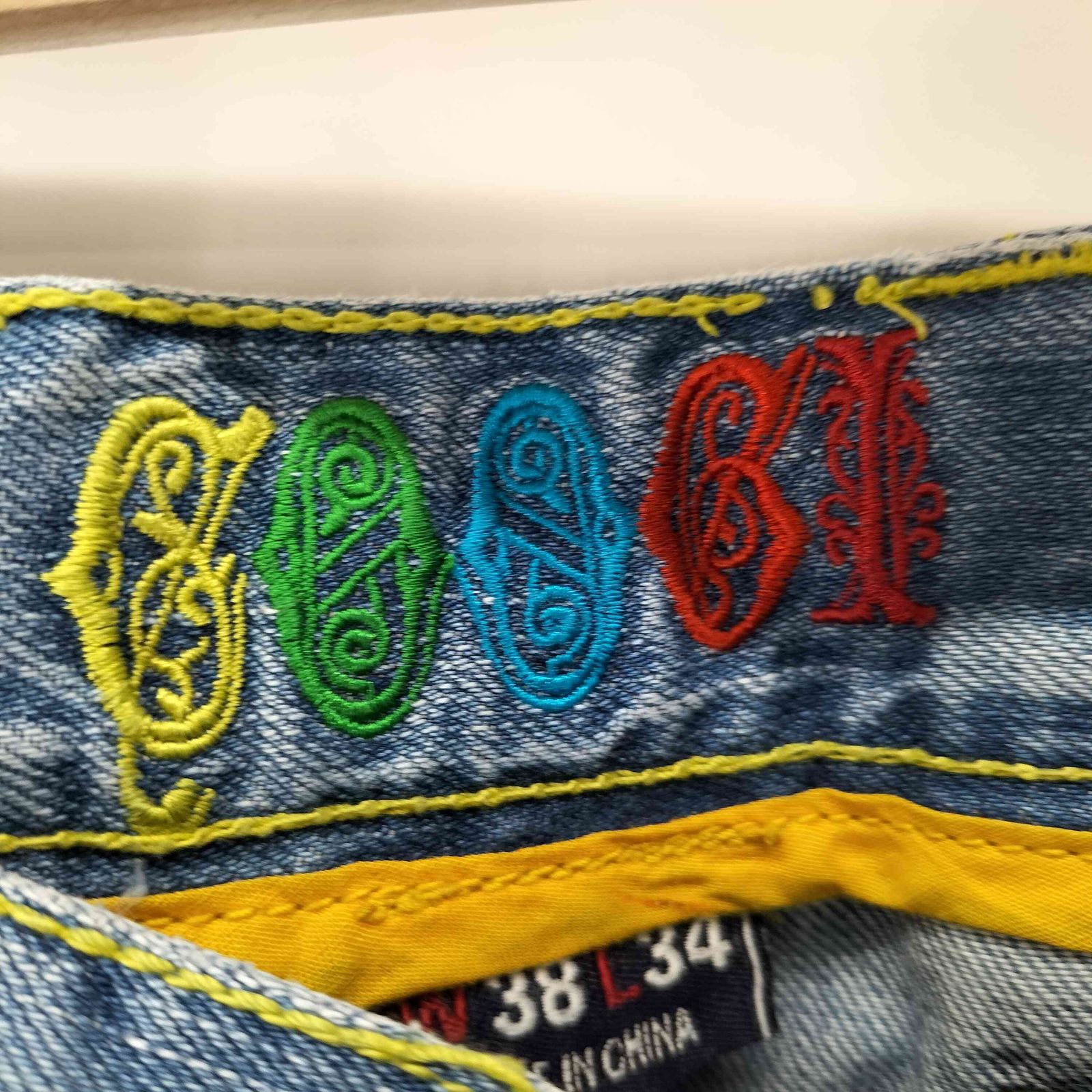 クージー COOGI 90s~ 花刺繍 バギーデニムパンツ 革パッチ Y2K THERE IS NO ALTERNATIVE メンズ  W38 L34