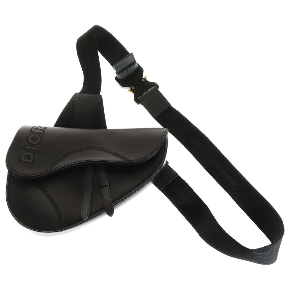 DIOR ディオール Saddle Bag サドルバッグ コブラバックルロゴ刺繍レザーボディバッグ ウエストバッグ ブラック
