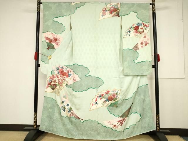 平和屋着物○豪華振袖 駒刺繍 絞り 扇面草花文 金銀彩 やまと誂