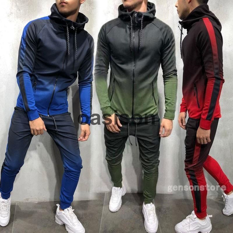 ジャージ 上下 メンズ セットアップ トレーニングウェア ランニングウェア グラデーション 切替 長袖 ジップアップ スウェット パーカー パンツ フード スポーツ