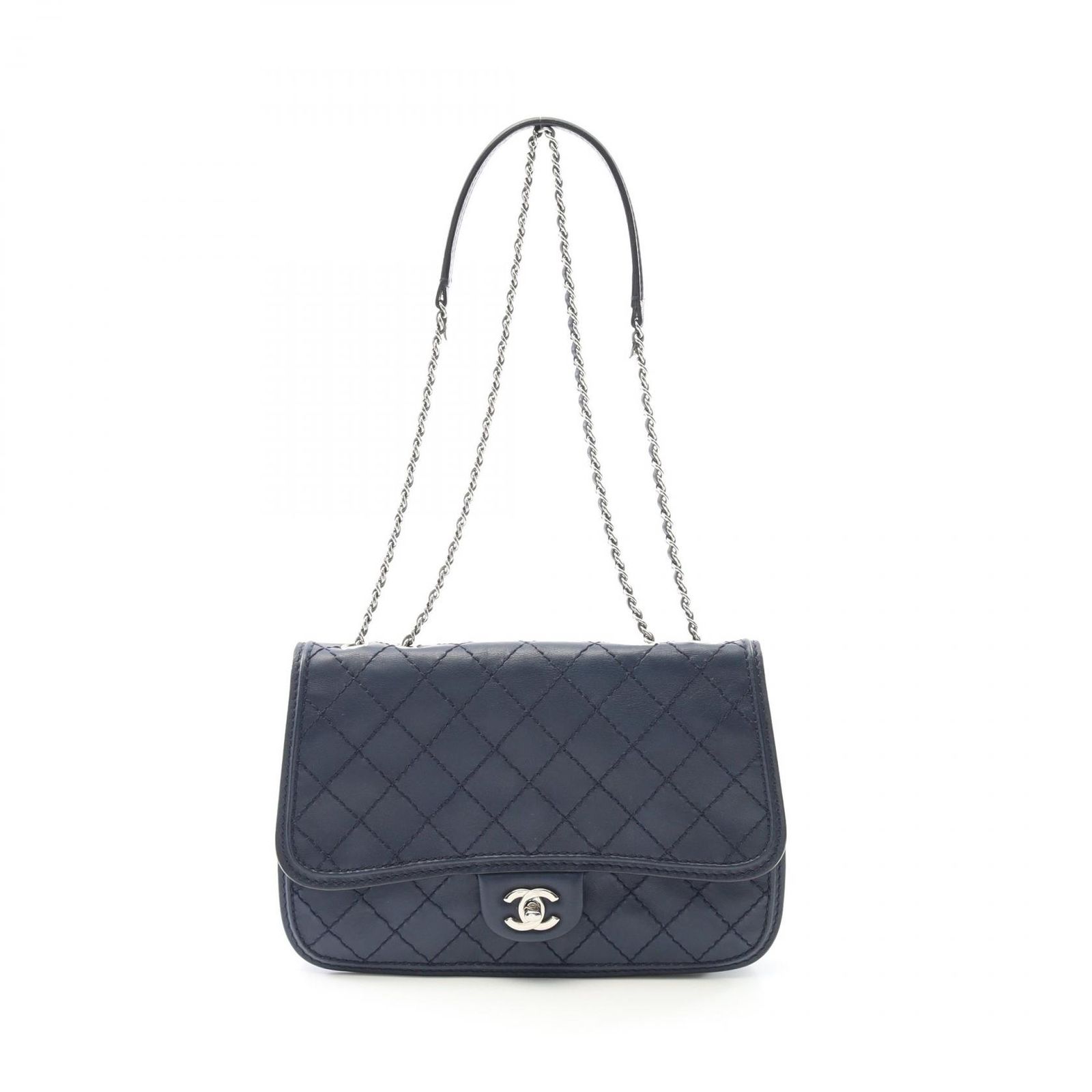 シャネル CHANEL ショルダーバッグ ワイルドステッチ ネイビー レザー 