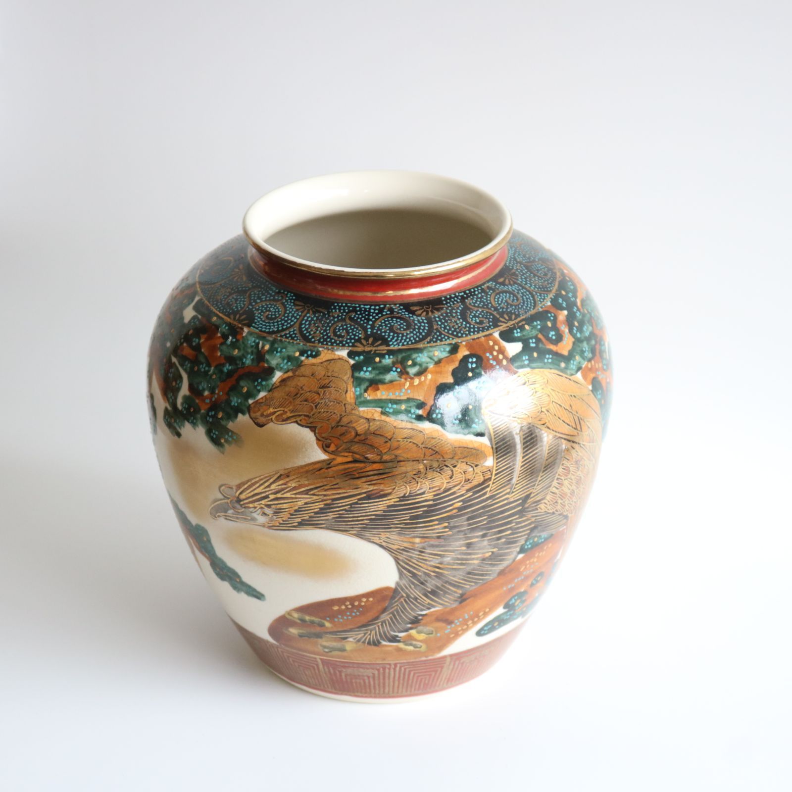 【九谷焼 13号花瓶 吉田屋 鶴 松 栄峰造】アンティーク 新品 花器 壺 ss-228.jpg