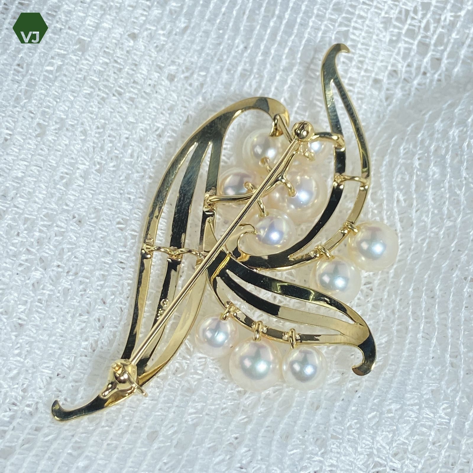 19-10】【MIKIMOTO】パール ブローチ【中古】【K14YG 】☆By vivid-J 