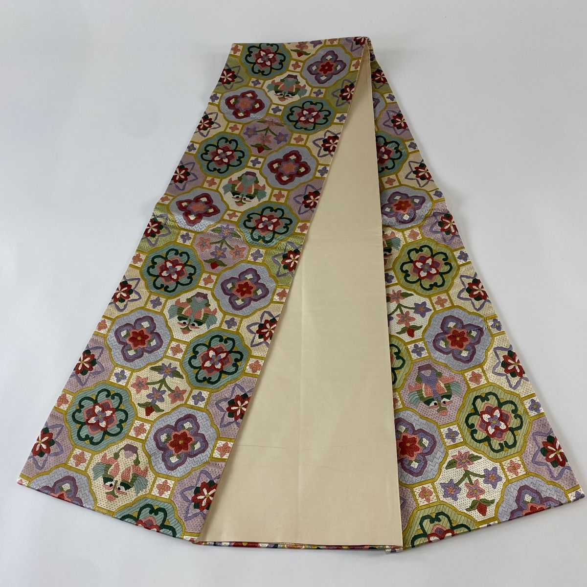 ♦️逸品　正絹　草花 絽洒落袋の作り帯 ♦️逸品 正絹 草花 絽洒落袋の作り帯 着物・浴衣