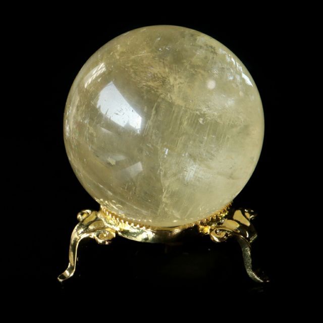 ゴールデン カルサイト 丸玉 台座付き 直径約55mm 虹入り レインボー