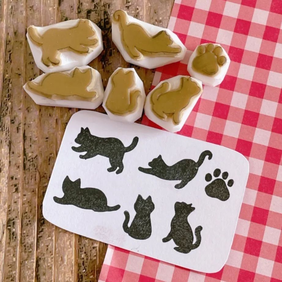 ねこ シルエット 消しゴムはんこセット - メルカリ